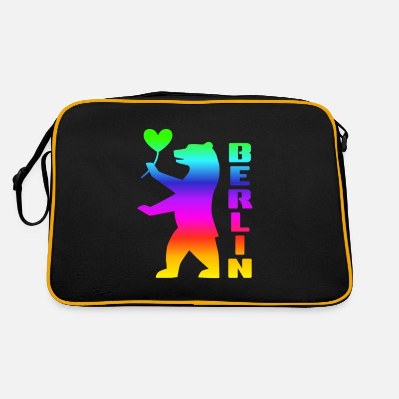 Pride Berliner Bär mit Herz Regenbogen Flagge Retro Tasche