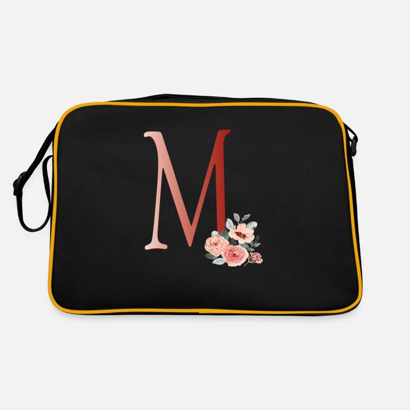 Lettre M avec des fleurs - Sac Retro - noir/or