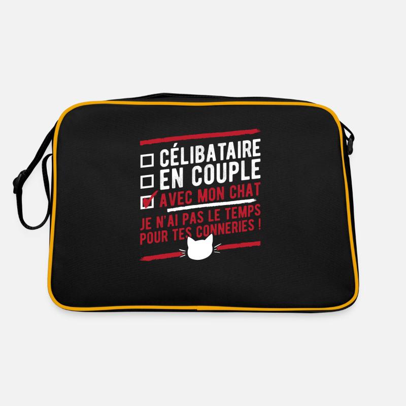 "Célibataire en couple avec mon chat" humour Sac Retro