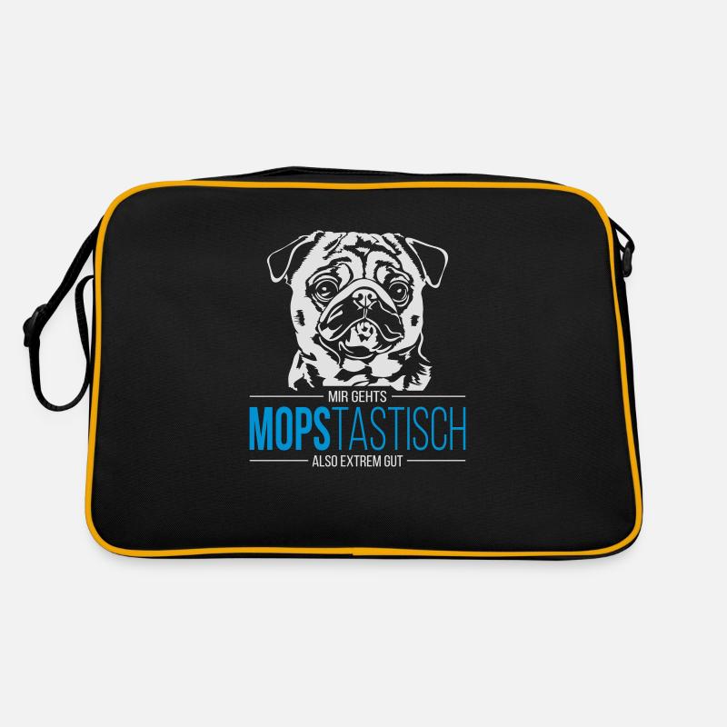 MOPSTASTISCH Mops - Retro Tasche - Schwarz/Gold