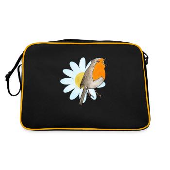Rotkehlchen und Margerite - Retro Tasche - Schwarz/Gold - Hinten