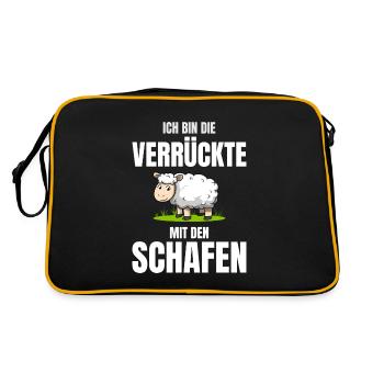 Ich Bin Die Verrückte Mit Den Schafen Schäferin - Retro Tasche - Schwarz/Gold - Hinten
