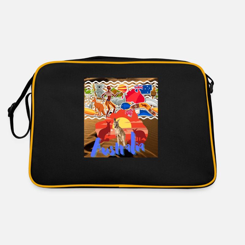 Australien, Känguru. - Retro Tasche - Schwarz/Gold