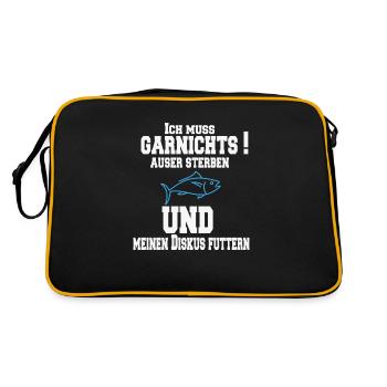 Ich muss garnichts auser sterben und meinen Diskus - Retro Tasche - Schwarz/Gold - Hinten