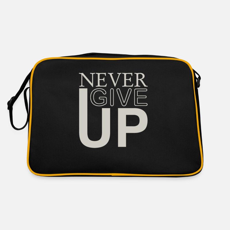 NEVER GIVE UP - Retro Tasche - Schwarz/Gold