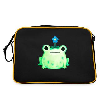 Cute Flower Head Frog Watercolor Painting - Retro Bag - black/gold - Back