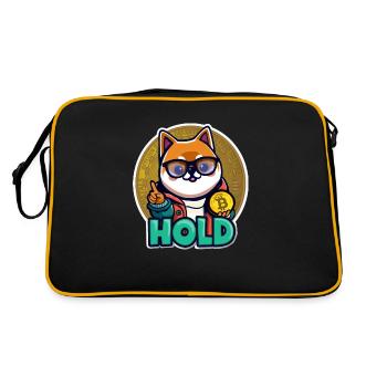 Funny Crypto Geek Shiba Inu Hold Bitcoin - Retro Bag - black/gold - Back
