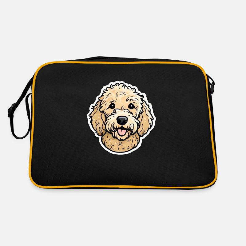 Goldendoodle Pudel Labradoodle Lockiger Hund beige - Retro Tasche - Schwarz/Gold