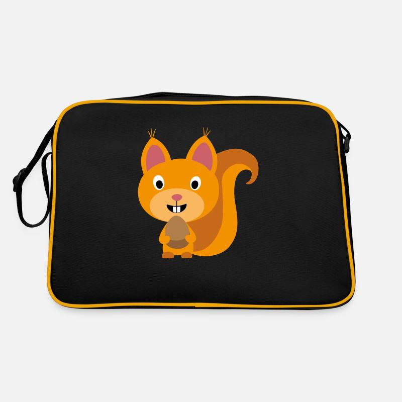 Eichhörnchen Kinderkleidung und Accessoires - Retro Tasche - Schwarz/Gold