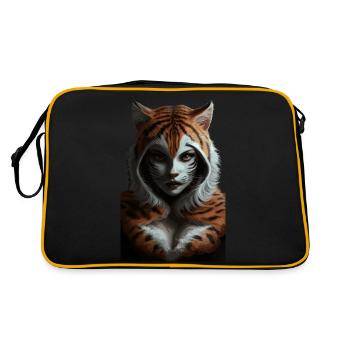Wilder Dschungel Tiger Geist Fantasy Kunstwerk - Retro Tasche - Schwarz/Gold - Hinten