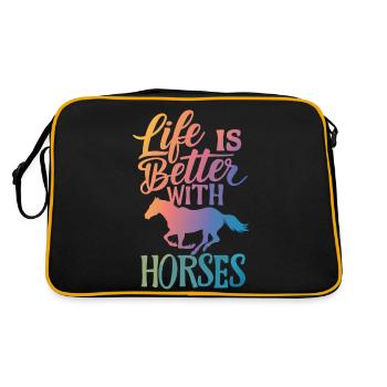 Pferd Pferde Reiten Pferdereiten Sprungreiten - Retro Tasche - Schwarz/Gold - Hinten