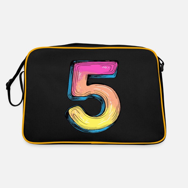 5 Zahl Comic - Retro Tasche - Schwarz/Gold