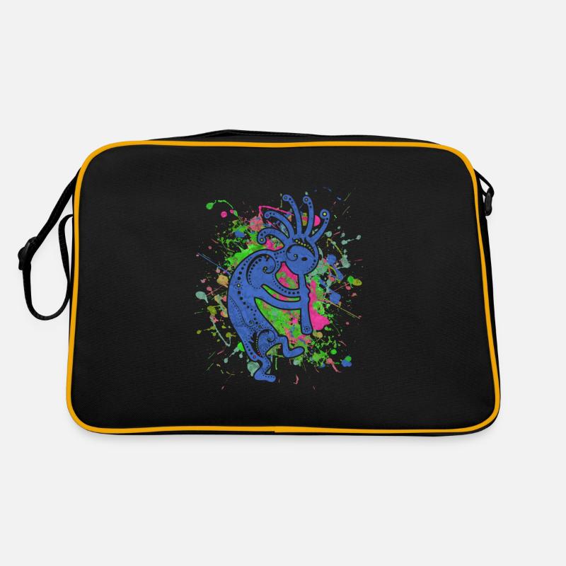Native Americans Kokopelli - Colorfully Splashes 1 - Retro Tasche - Schwarz/Gold