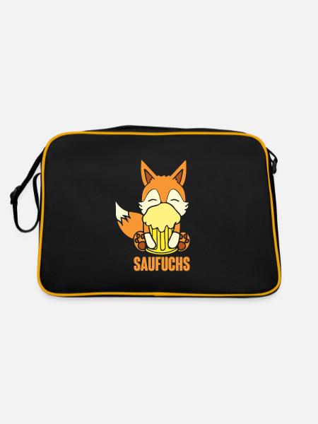 Fuchs Saufuchs Biertrinker Saufen Bier - Retro Tasche - Schwarz/Gold - Hinten