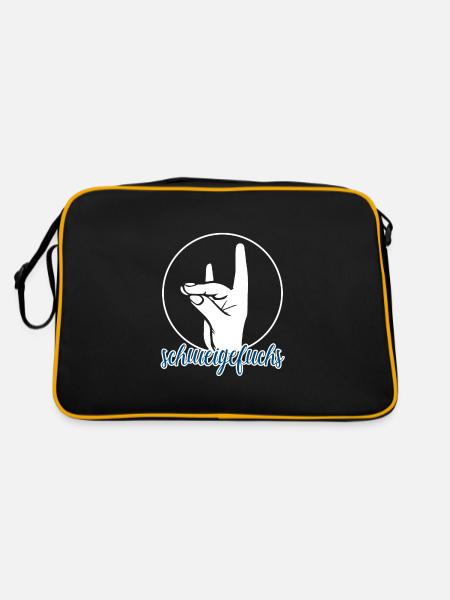 Schweigefuchs Lehrer Grundschule Kindergarten - Retro Tasche - Schwarz/Gold - Hinten