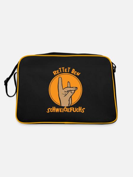 Schweigefuchs Lehrer Grundschule Kindergarten - Retro Tasche - Schwarz/Gold - Hinten