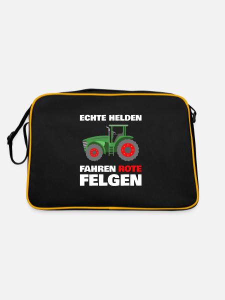 Landwirtschaft Traktor Trekker Traktorfahrer Lusti - Retro Tasche - Schwarz/Gold - Hinten