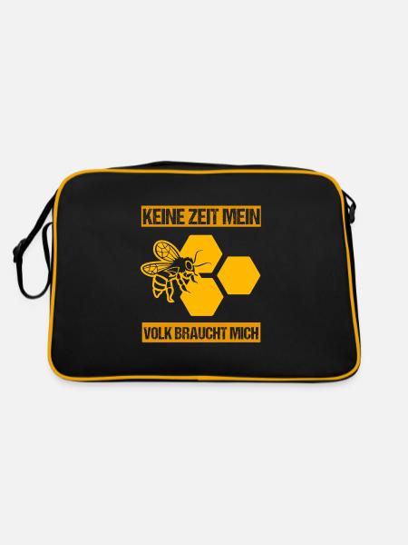 Keine Zeit mein Volk braucht mich Biene Imker - Retro Tasche - Schwarz/Gold - Hinten