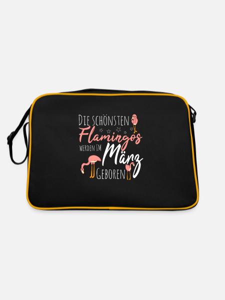 März Geburtstag Flamingo Spruch Lustig - Retro Tasche - Schwarz/Gold - Hinten
