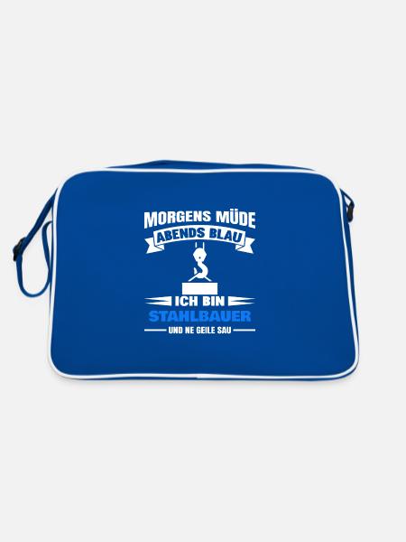 Morgens Müde Abends Blau Stahlbauer - Retro Tasche - Blau/Weiß - Hinten