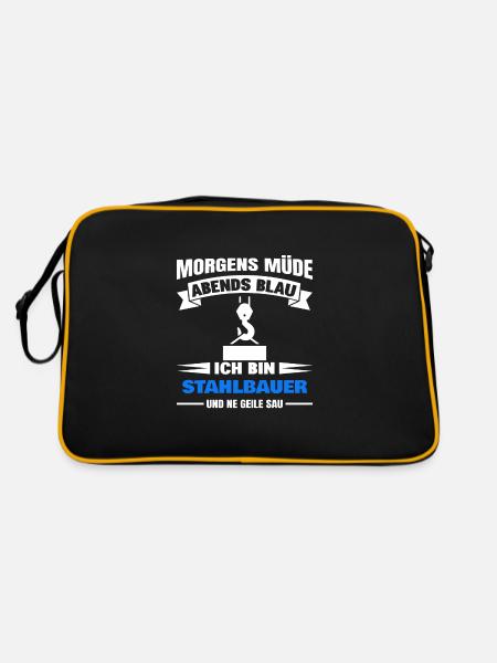 Morgens Müde Abends Blau Stahlbauer - Retro Tasche - Schwarz/Gold - Hinten