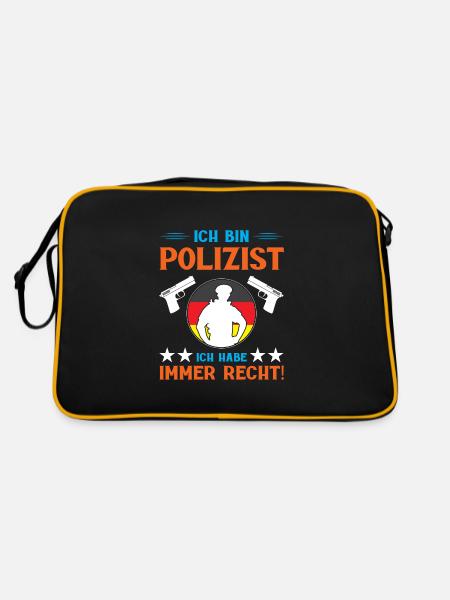 Polizei Polizist Polizisten Polizeibeamter - Retro Tasche - Schwarz/Gold - Hinten