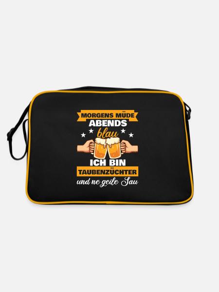 Morgens Müde Abends Blau Taubenzüchter - Retro Tasche - Schwarz/Gold - Hinten