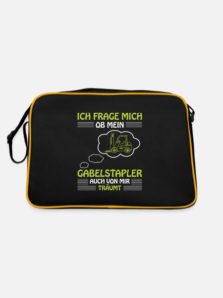 Lagerarbeiter Logistiker Stapler Staplerfahrer - Retro Tasche - Schwarz/Gold - Hinten