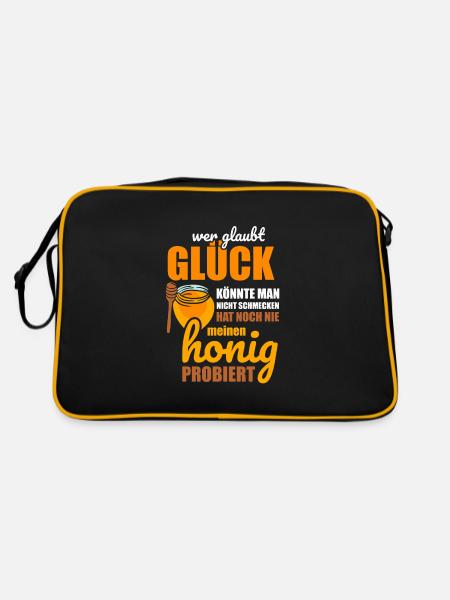 Hat noch nie meinen Honig Hobbyimker Biene - Retro Tasche - Schwarz/Gold - Hinten