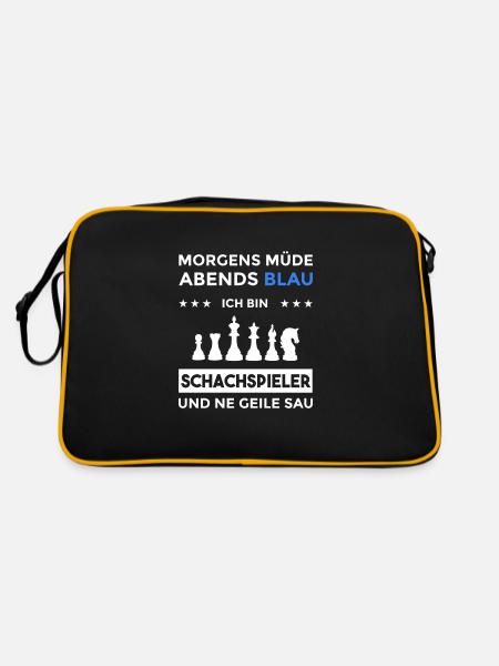 Morgens Müde Abends Blau Schachspieler - Retro Tasche - Schwarz/Gold - Hinten