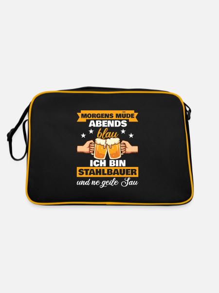 Morgens Müde Abends Blau Stahlbauer - Retro Tasche - Schwarz/Gold - Hinten