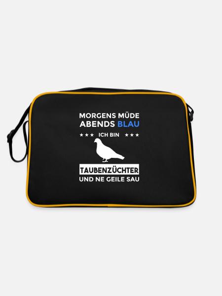 Morgens Müde Abends Blau Taubenzüchter - Retro Tasche - Schwarz/Gold - Hinten