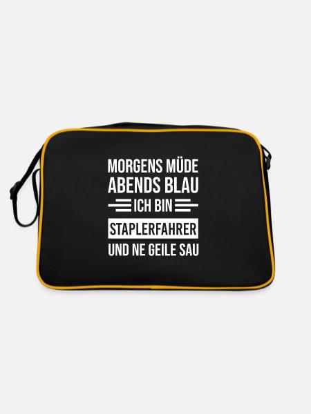 Morgens Müde Abends Blau Staplerfahrer - Retro Tasche - Schwarz/Gold - Hinten