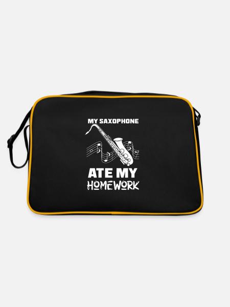 My saxophone ate my homework - Retro Tasche - Schwarz/Gold - Hinten