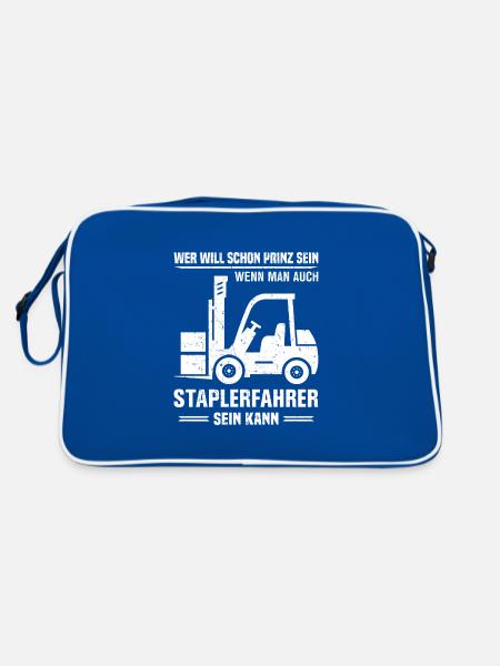 Lagerarbeiter Logistiker Stapler Staplerfahrer - Retro Tasche - Blau/Weiß - Hinten
