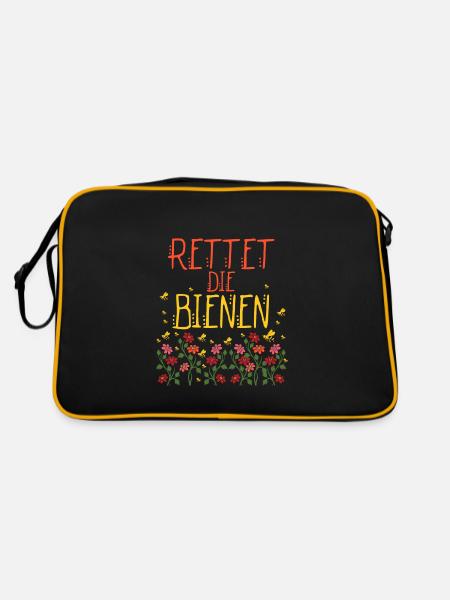 Rettet die Bienen - Retro Tasche - Schwarz/Gold - Hinten