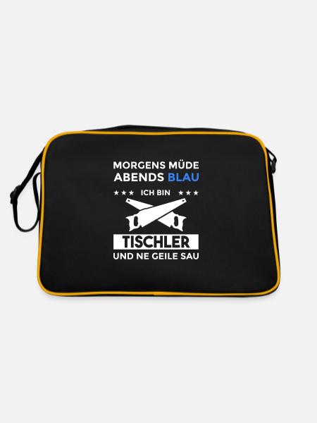Morgens Müde Abends Blau Tischler - Retro Tasche - Schwarz/Gold - Hinten