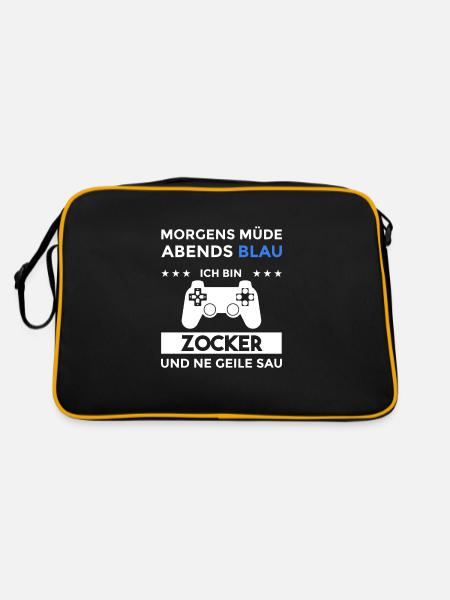 Morgens Müde Abends Blau Zocker - Retro Tasche - Schwarz/Gold - Hinten