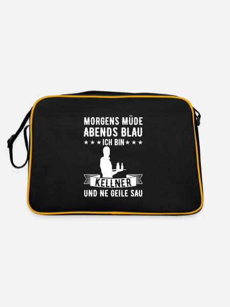 Morgens Müde Abends Blau Kellner - Retro Tasche - Schwarz/Gold - Hinten