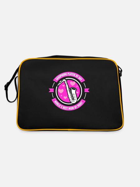 Saxophone player by day world´s best mom - Retro Tasche - Schwarz/Gold - Hinten