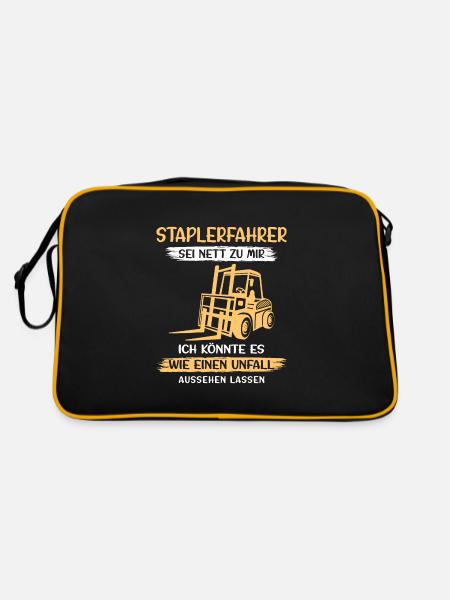 Lagerarbeiter Logistiker Stapler Staplerfahrer - Retro Tasche - Schwarz/Gold - Hinten