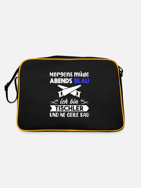 Morgens Müde Abends Blau Tischler - Retro Tasche - Schwarz/Gold - Hinten