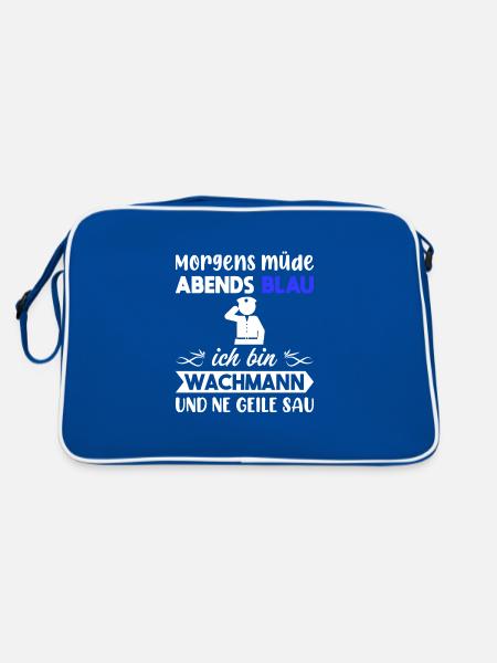 Morgens Müde Abends Blau Wachmann - Retro Tasche - Blau/Weiß - Hinten