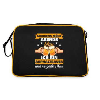Morgens Müde Abends Blau Asphaltbauer - Retro Tasche - Schwarz/Gold - Hinten