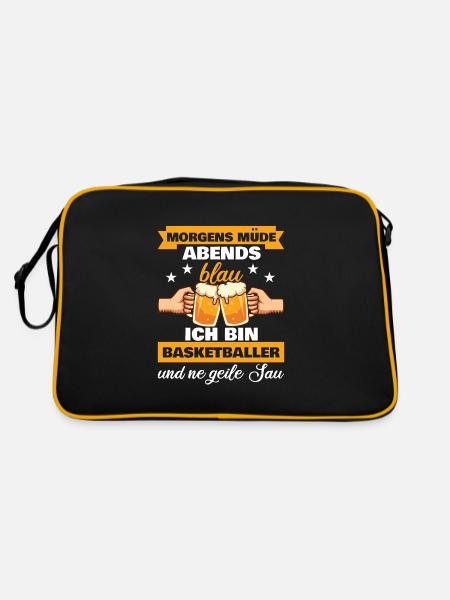 Morgens Müde Abends Blau Basketballer - Retro Tasche - Schwarz/Gold - Hinten