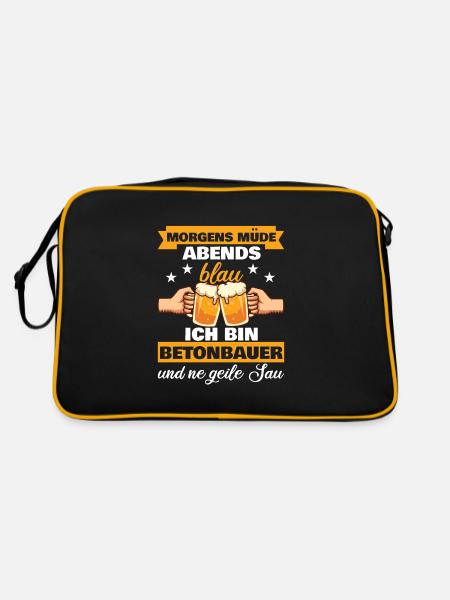 Morgens Müde Abends Blau Betonbauer - Retro Tasche - Schwarz/Gold - Hinten