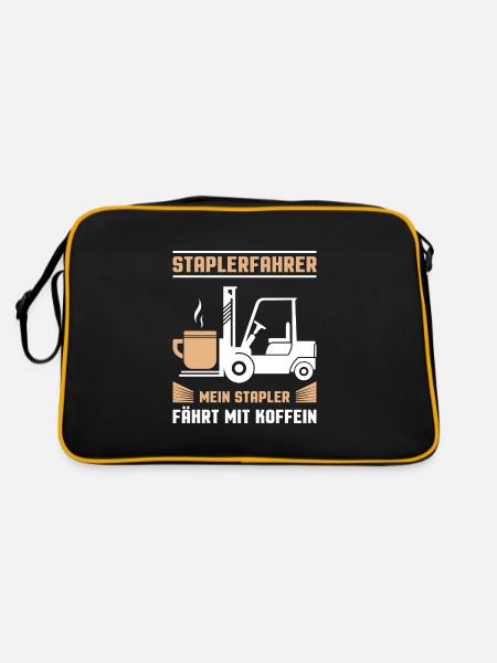 Lagerarbeiter Logistiker Stapler Staplerfahrer - Retro Tasche - Schwarz/Gold - Hinten