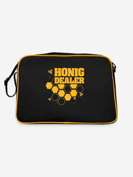 Honigdealer Hobbyimker Biene Bienenflüsterer - Retro Tasche - Schwarz/Gold - Hinten