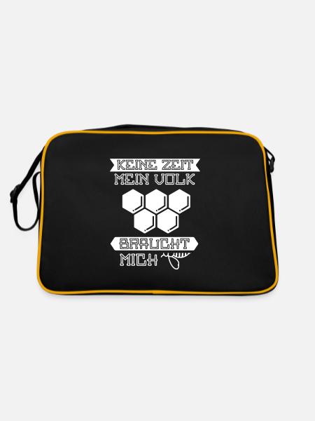 Keine Zeit mein Volk braucht mich - Retro Tasche - Schwarz/Gold - Hinten