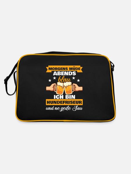 Morgens Müde Abends Blau Hundefriseur - Retro Tasche - Schwarz/Gold - Hinten